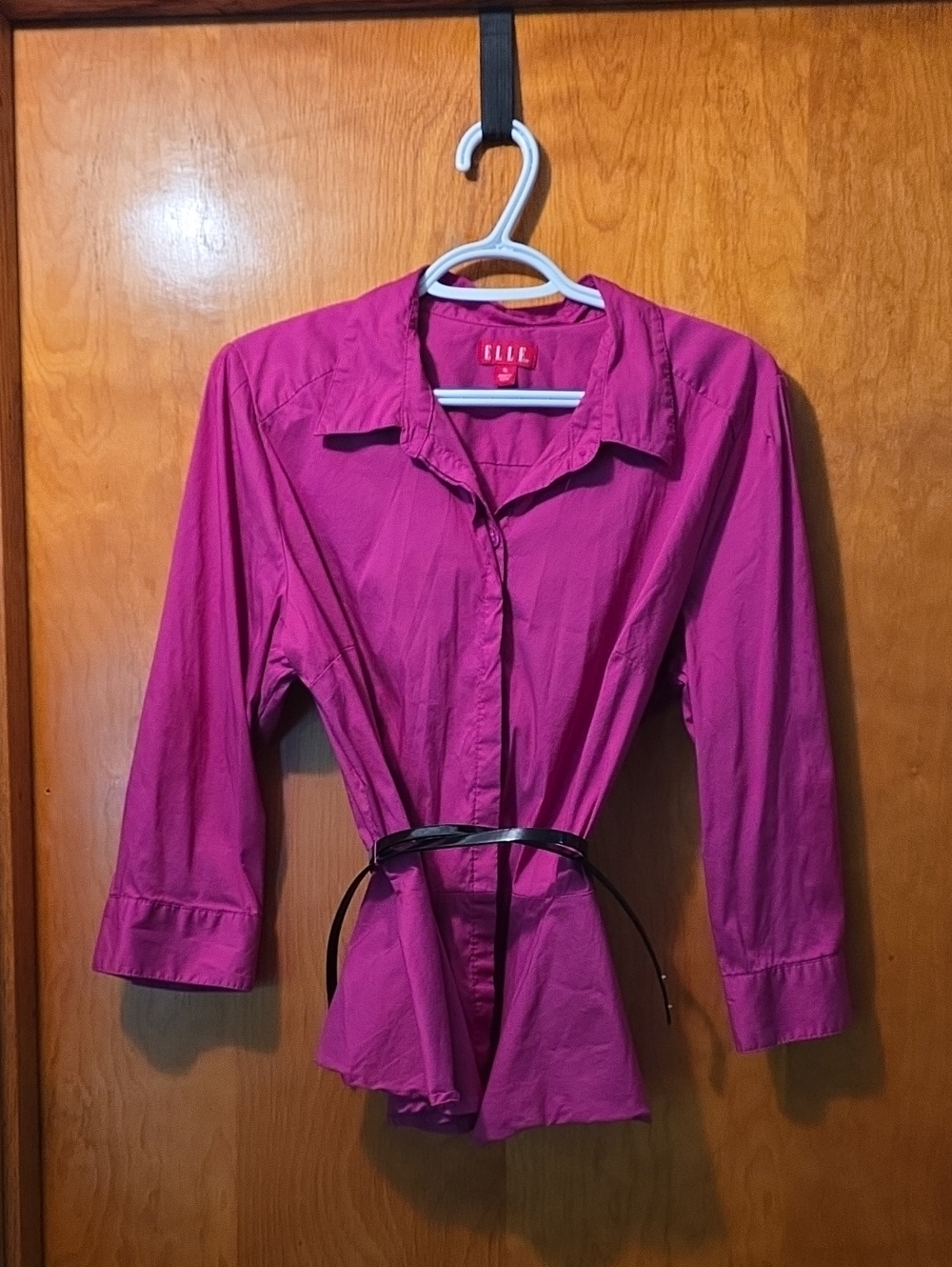 ELLE Magenta Button-Down Shirt with Belted Waist